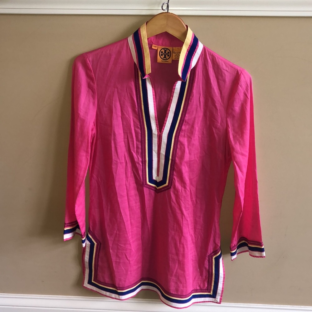 Tory Burch Pink Linen Cotton Tunic Top, Size 6